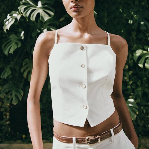 Zara Tops - Zara Strappy Linen Blend Crop Vest in White Med NWT